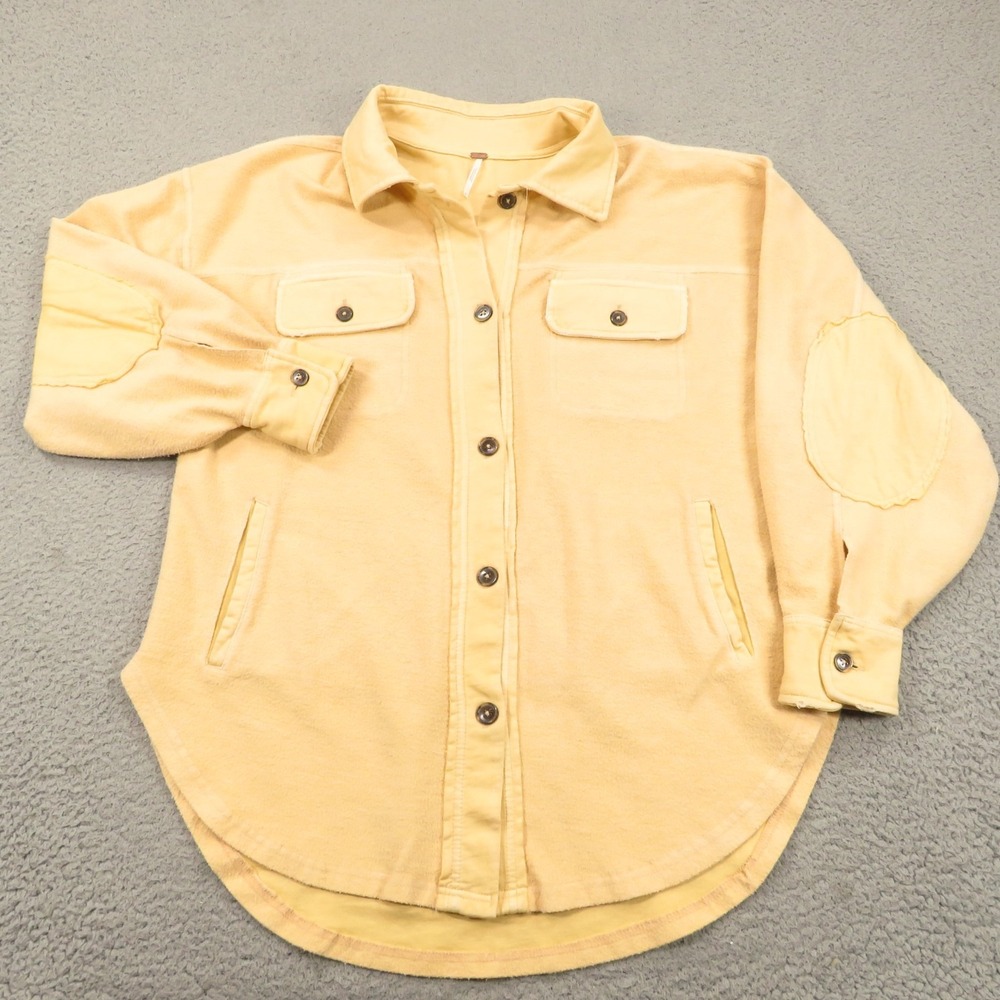 Free People Top Womens Small Cream Oversized Shacket Jacket Elbow Patch Campfire